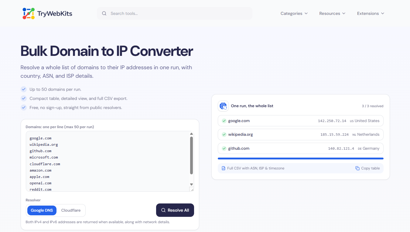 Bulk Domain to IP Converter preview