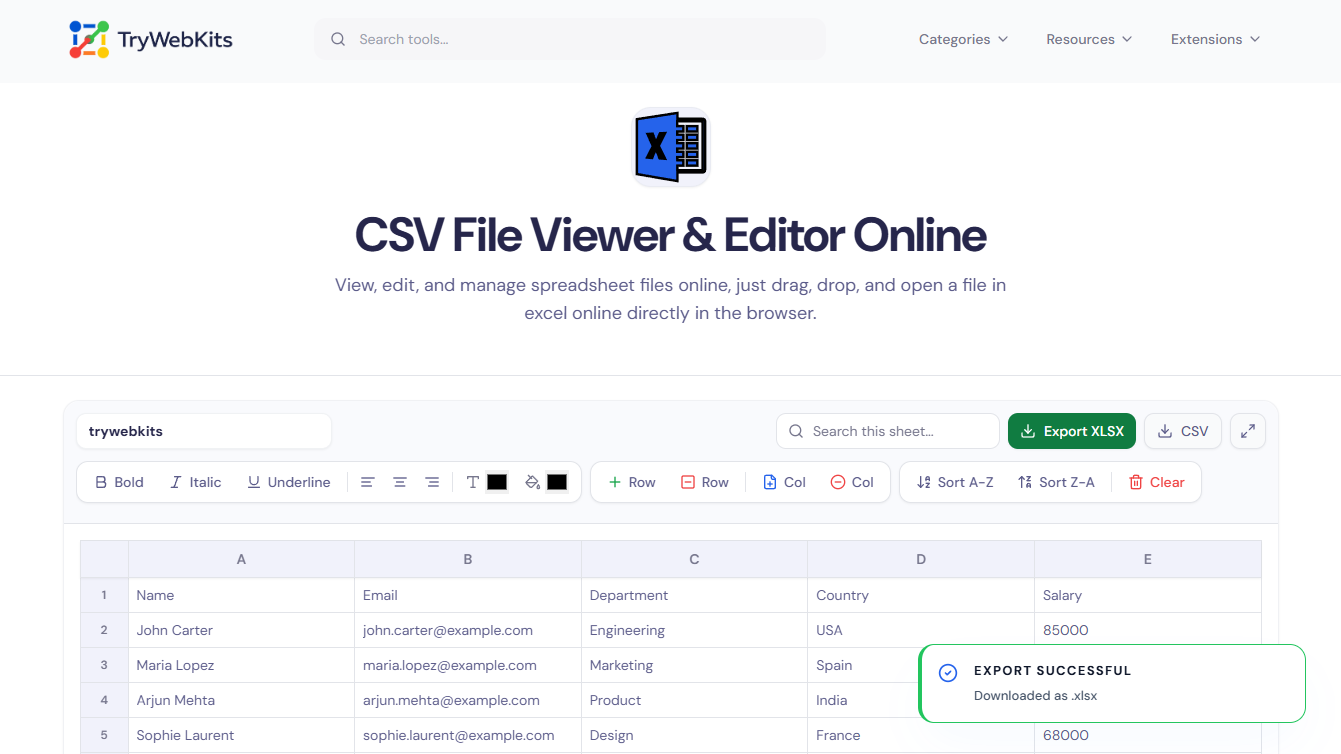 CSV Viewer Online Interface