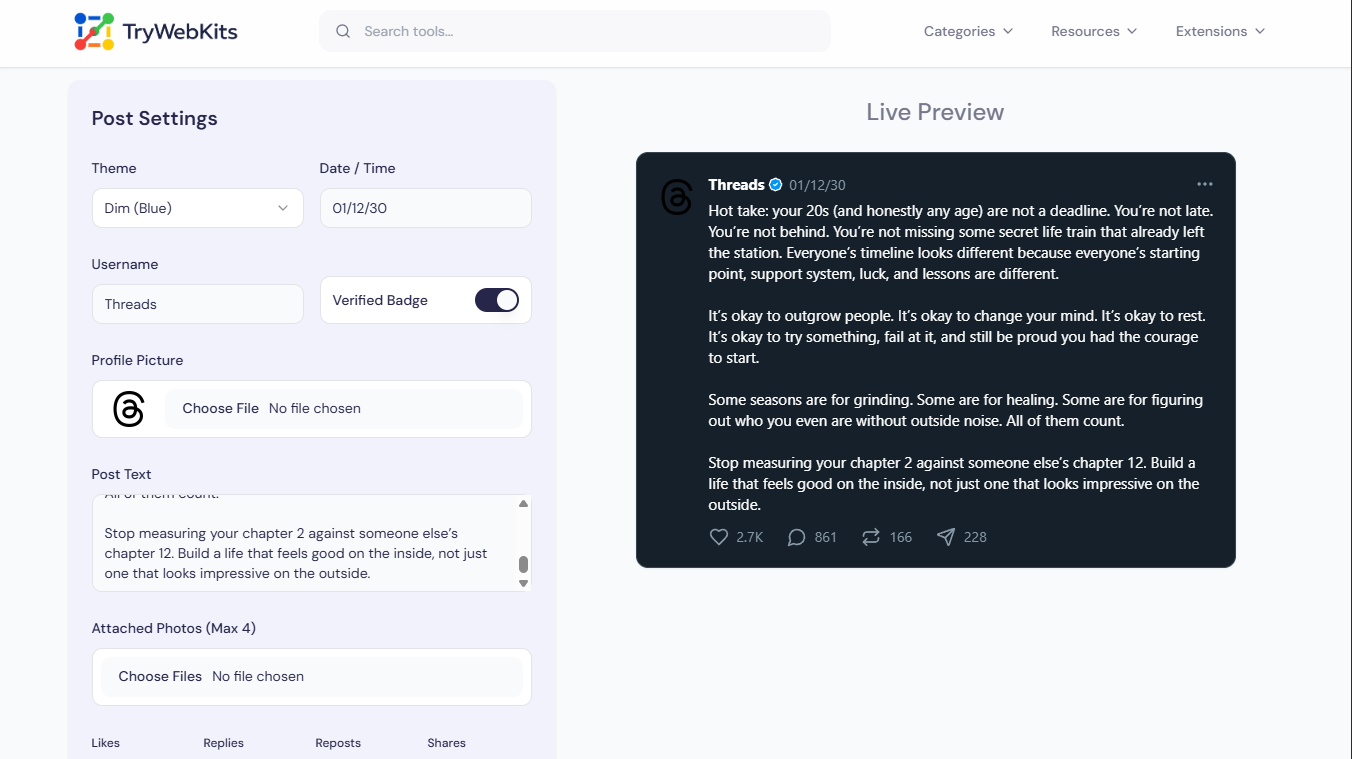 Fake Threads Post Preview