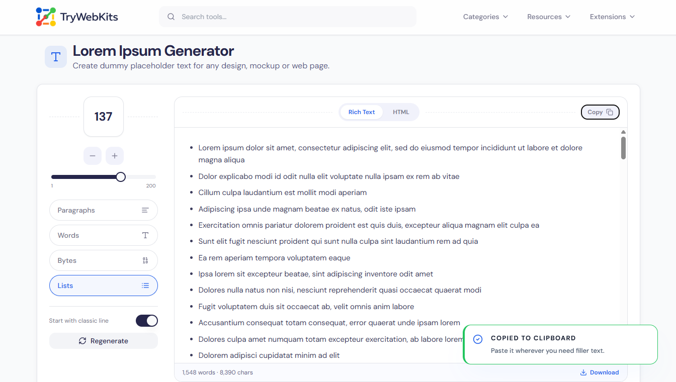 Lorem Ipsum Generator preview