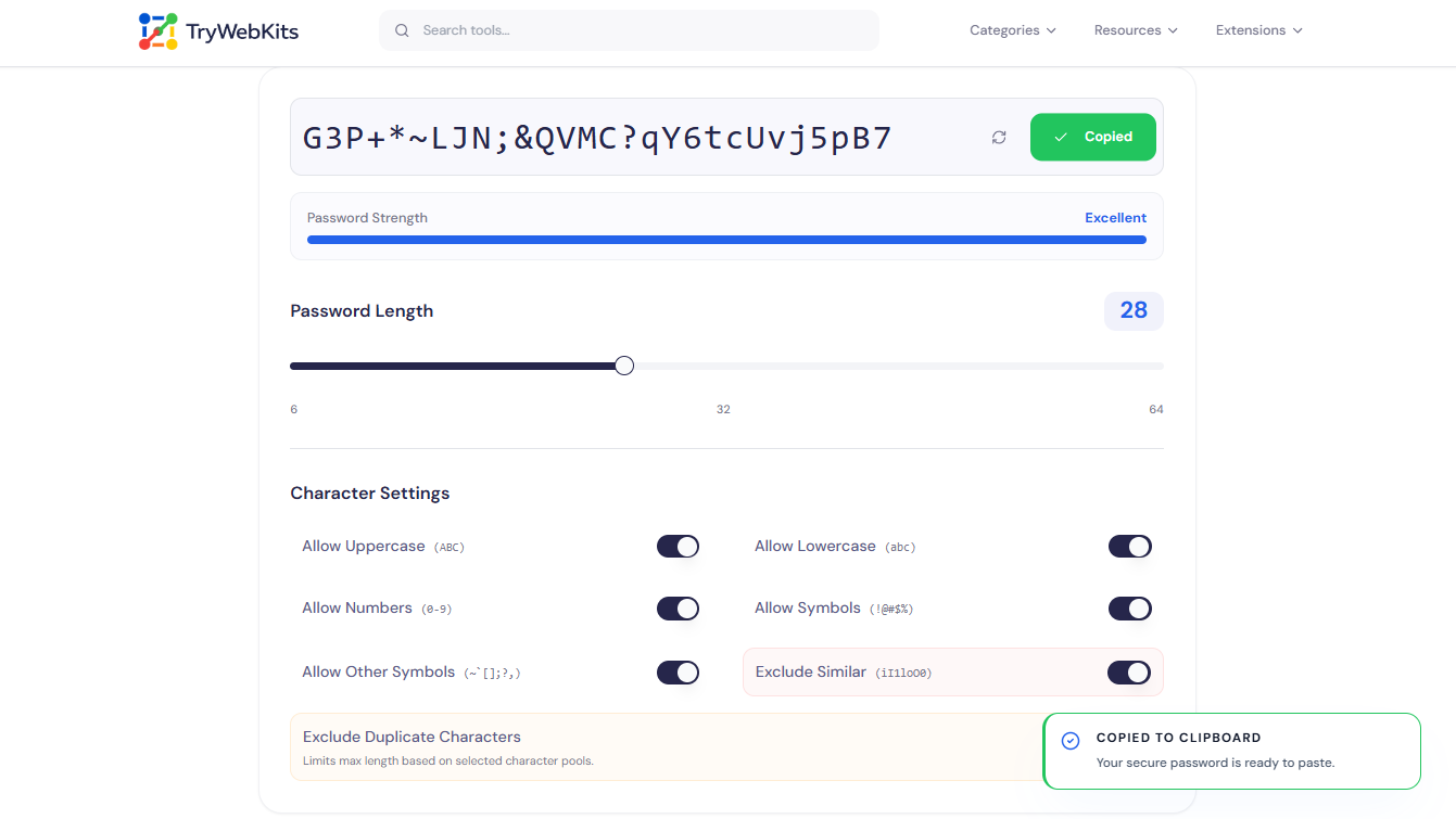 Strong Password Generator Interface