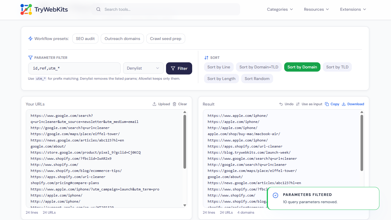 URL List Cleaner preview